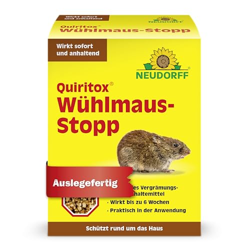 Neudorff Quiritox Wühlmaus-Stopp – Auslegefertiges Fernhaltemittel vertreibt Wühlmäuse und andere Nagetiere schnell aus Gängen, Nestern und Bauten, 200 g