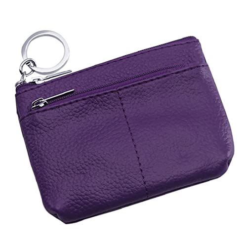 小銭入れ マルチポケット コインケース 本革 ミニ財布 キーホルダー付 女性用 レディース 紫（Amazon）