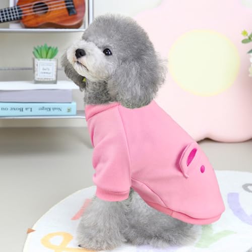 Image of Pink Cute Dog Sweater Soft Winter Clothes for Small Dogs, XS | Classic Pink Knit Pullover, Fall Winter Outfit, Elastic Cuffs, Holiday Party Matching, Machine Washable Sweatshirt for Pets