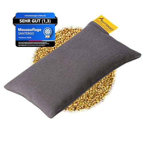 SANTERGO Ecologically Ergonomic Mouse Pad (1.0 CLASSIC) Wrist Rest Stuffing: Organic Millet Chaff Relieves Wrist While Working with the Mouse, Made from Natural Tencel Fabric (Grey)