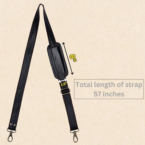 Image of Universal Replacement Shoulder Strap Genuine Leather, 55 inch Adjustable Comfortable Belt with Metal Hooks for Briefcase, Computer Messenger Bag, Laptop Case Luggage /Duffel /Camera (Black)