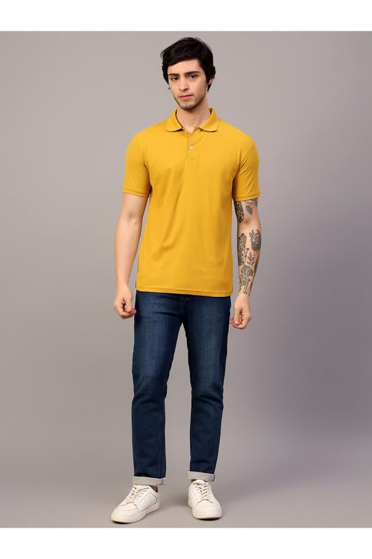 Image of Men's Poly Cotton-Matty Tshirt with Regular Fit Solid Pattern Half Sleeve Standard Length and Button Down Closure|Men's T-Shirts
