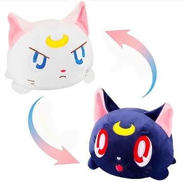 8 Cute Cat Reversible Stuffed Plush Toys, Cartoon Anime Stuffed Animal Plushie Double-Sided Flip Plush Doll Birthday Gift for Kids Boys Girls