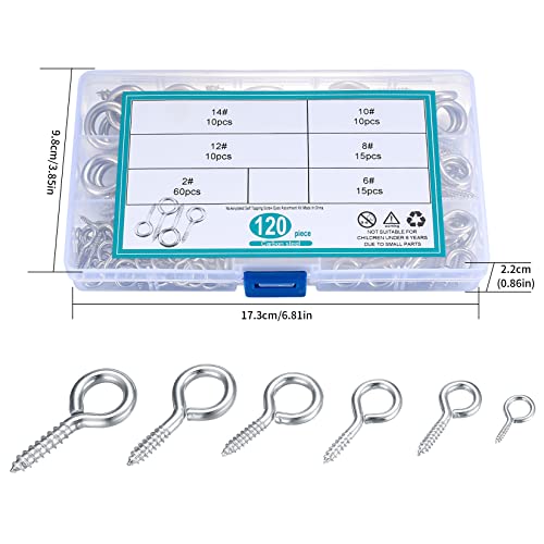 Jttxiu 120 Stk. Ösenschrauben, Schraubösen mit Holzgewinde, Ringschrauben, Ösenschrauben Schraubhaken für Holz, Handwerk, Möbel, Metall vernickelt. (Silber)
