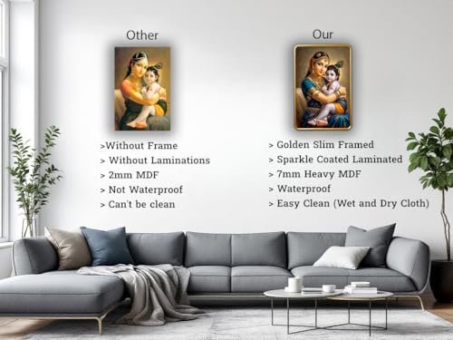 Image of Dharvika Innovations Kanha Maa Yashoda WIth Bal Krishna photo frame for pregnant women with golden Slim, Sparkle Coated Lamination frame 1867 30 x 45 cm (Design 4)