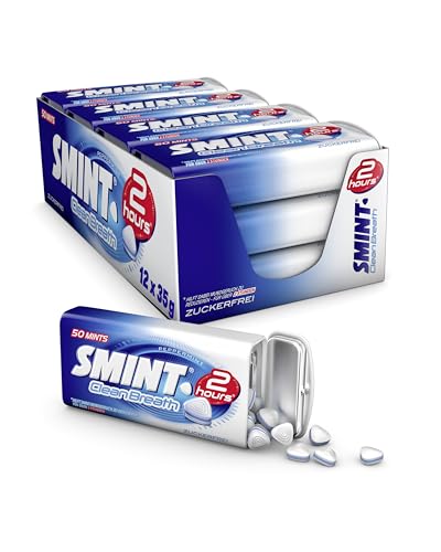 Smint 2 hours Peppermint 12 Metall-Dosen mit Pfefferminz-Pastillen zuckerfreie Mints für über 2 Stunden frischen Atem (12 x 50 Stück)