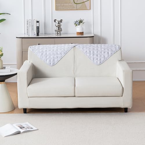 Image of House of Quirk 'Mughal Series' Printed Quilted Sofa Cover for 1 /2 /3 /4 Seater - Anti-Slip, Washable Couch Protector Slipcover (Backrest, Grey Canvas, 50x70 cm)