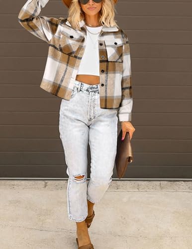 2024 Fall Trends: Women's Plaid Cropped Shacket by HOTOUCH