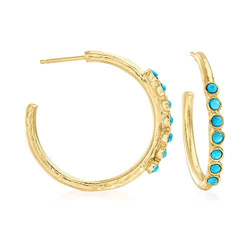 Ross-Simons Turquoise Hoop Earrings in 18kt Gold Over Sterling