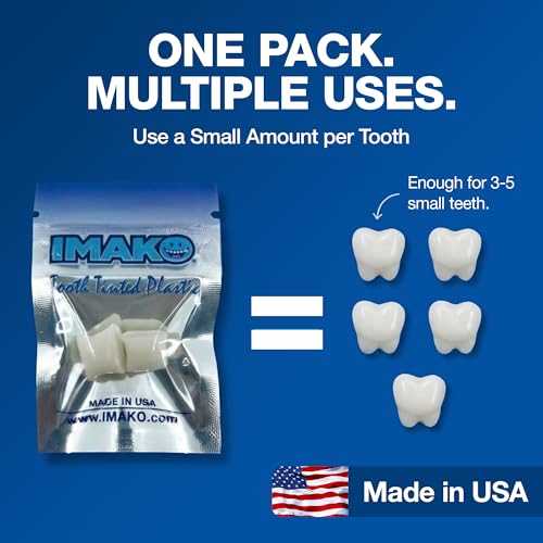 Image of Imako Tooth Tinted Plastic - Moldable Temporary Fake Tooth for Missing Teeth, Chips & Gaps - Natural Color - Made in USA - 4 Pack