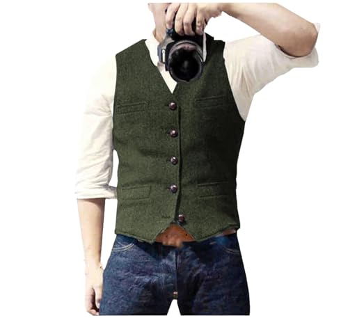 Chaleco de espiga Kiioouu para hombre entallado con cuello en V