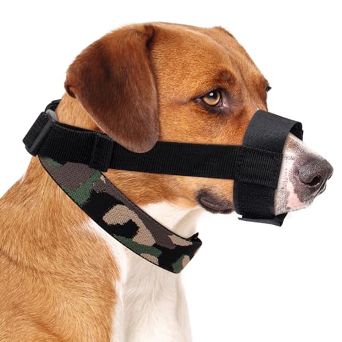 Coppthinktu Dog Muzzle with No-Escape Elastic Neck Collar, Soft Adjustable Muzzle for Small Medium Large Dogs, Breathable Dog Mouth Guard to Prevent Biting Barking & Chewing (Black L)