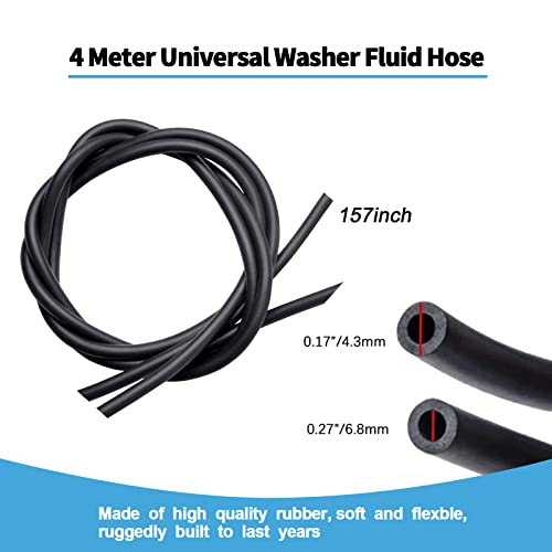QODOLSI 1 Pack 4 Meter Windshield Washer Hose Kit, with 12 PCS Hose Connectors Connect Car Water Pump and Nozzles, Compatible with Most Vehicles Windshield Washer Nozzle Installation (Black)