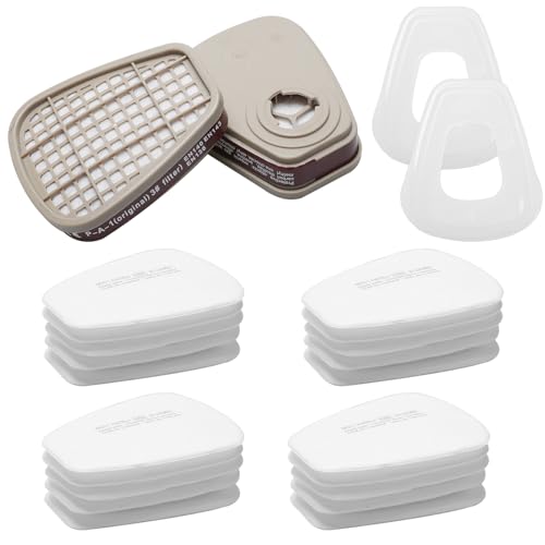 6001 Lot de 20 filtres en coton filtrant + 2 filtres et 2 capuchons, cartouches Organic Vapor 6001 Filtre chimique de couleur compatible avec les masques...