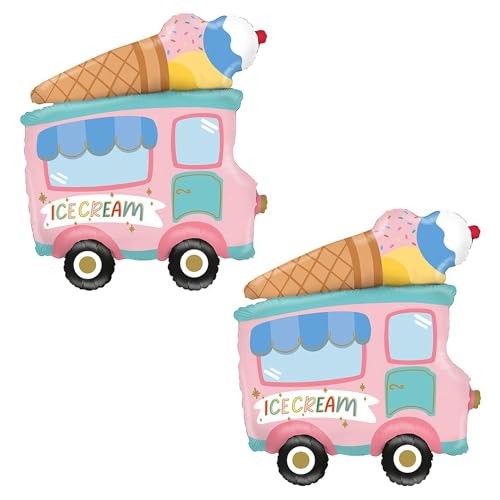 Image of Ice Cream Truck Balloons 2 Pieces Foil Balloon Ice Cream Decoration | Ice Cream Truck Foil Balloon Children's Birthday Party Decoration Summer Party Decoration Kids Gift