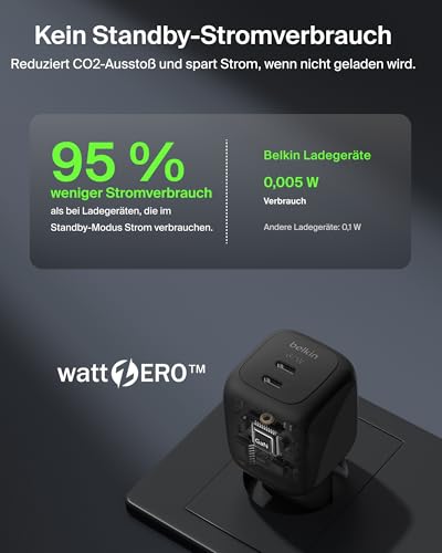 Belkin BoostCharge Pro 2-Port USB C Ladegerät, 67W, GaN-Ladegerät – Ansicht 6