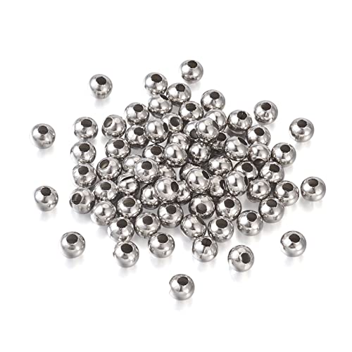 Cheriswelry Lot de 200 perles intercalaires rondes en acier inoxydable 304 poli 5x6mm pour la fabrication de bijoux et porte-clés - Trou : 2 mm