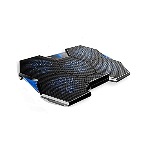 Alfombrilla de refrigeración portátil para portátil de 12 a 17 pulgadas, 5 ventiladores silenciosos y pantalla LCD, 2 reguladores de altura, 2 puertos USB y luces LED (negro azul)