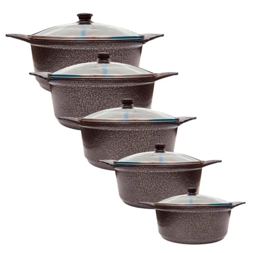 Jogo 5 Panelas Cerâmica Aluminio Fundido Antiaderente Colors (Preta) Cerâmica Atoxica Super Resistente Tampas Em Vidro Temperado Modernas Elegantes Duráveis Fácil De Lavar