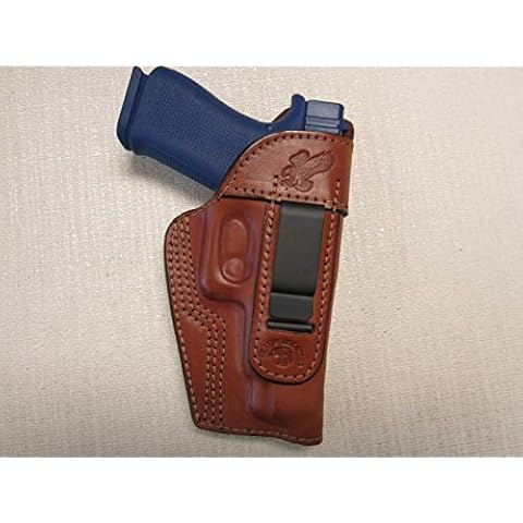 FITS Glock 48, IWB, Right Hand Formed Brown Leather Holster with Sweat Shield Cover