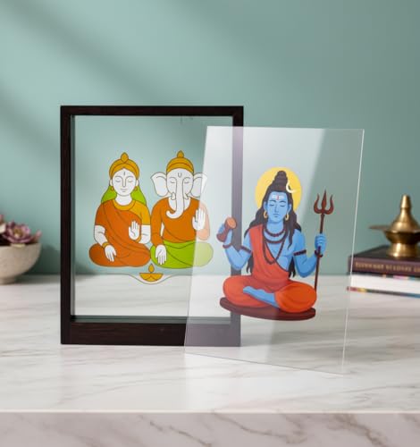 Image of Minimalist Wooden Home Decor Frame | Reusable Sliding Display with Changeable Sheets | Modern Living Room, Office & Table Decoration | Giftable Decor | Pintrest Shiva and Ganesh Laxmi Combo