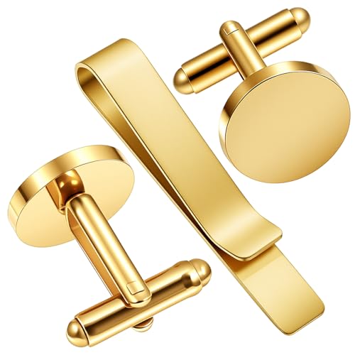 Set de 3 piezas: pasador de corbata y mancuernas doradas para hombre miniatura 6
