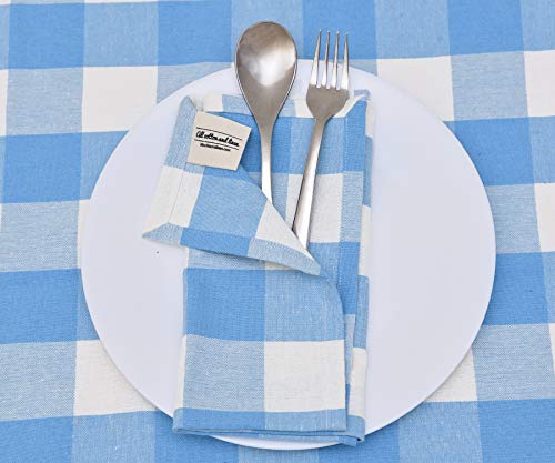Buffalo Check Napkins - Blue Kitchen Napkin - Checkered Napkins Cloth - Kitchen Napkins Cloth - Buffalo Check Cotton Napkins - Light Blue Checked Napkins Cotton Set of 6 (18x18), Blue and Cream - Thumbnail 3
