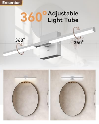 Ensenior Modern Vanity Light 24 Inch, Built-in Dimmer, 14W Dimmable 5CCT LED Light Fixture Over Mirror, Matte Grey Bar for Bathroom Mirror Cabinets Bedroom-FCC Certificated