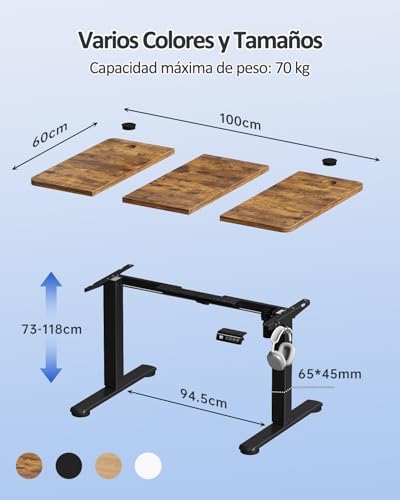 Miniatura 2 de Devoko 100x60 Cm Escritorio Regulable En Altura, Escritorio Elevable Eléctrico Telescópico Bidireccional, Escritorio De Oficinay Hogar, Para Estudio En Casa Con Tablero Ensamblado, Marron