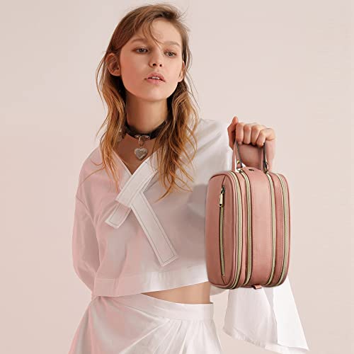 Telena Toiletry Bag Travel Toiletry Cosmetic Makeup Organizer For Women Water Resistant Pu Leather Dopp Kit Bathroom Bag For Traveling Pink #TOP6