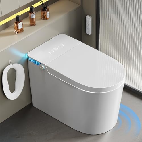 Smart Toilet with Bidet Built-In-Tank: Water Temp Adjustable Bidet Toilet with Child Seat, Heated Seat Modern Toilet, One Piece Toilets with Dryer Remote Foot Sensor Foam, Auto Lid&Seat, ADA Comfort