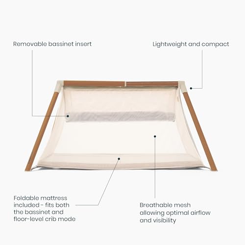 Image of Tutti Bambini CoZee Go 3-in-1 Foldable Baby Playpen, Portable Bassinet & Travel Crib | Playard with Mattress Included | Birth to 3 Years (Walnut & Ecru)