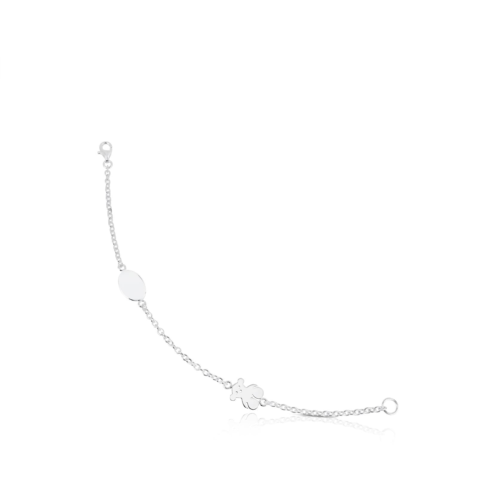 TOUS Pulsera de Cadena Plata de Primera Ley para Niña con Motivo de Oso, 17,5 cm de Largo, Ternura y Clásica, Colección Bear