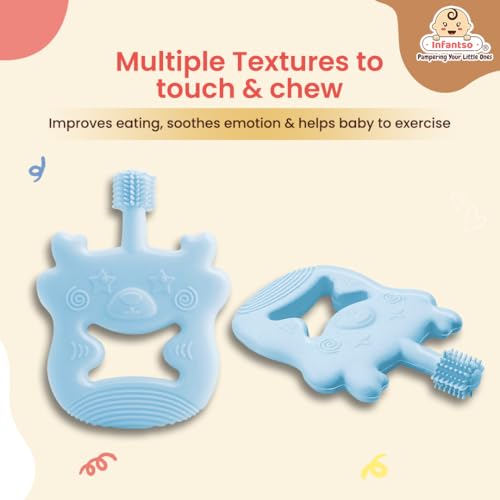 Image of Infantso BPA Free Baby Teething Toy for Babies 0-6 Months Food Grade BPA Free Teethers for Newborn Infant, Soft Silicone Teether Toys for Toddlers, Relief Gingival Pain (Blue Bear)