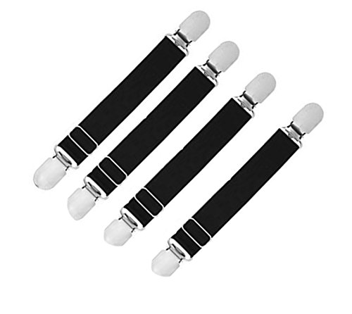 UPSTORE 4PCS Elastic Garter Belts Duckbill Buckle Non-Slip Stocking Clip Socks Fasten Suspender Shirts Stay Holder (Black I Style)