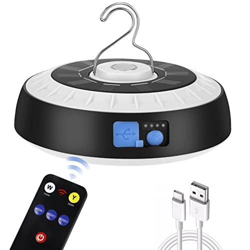 Auniq Lampada da campeggio a LED solare, Luce per Tende Ricaricabili USB con gancio, Lanterna da...