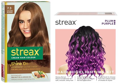 Streax Permanent Hair Colour, 100% Grey coverage Hair Colour Highlight Kit | Purple Hair Colour, Plum Purple – Pack of 1