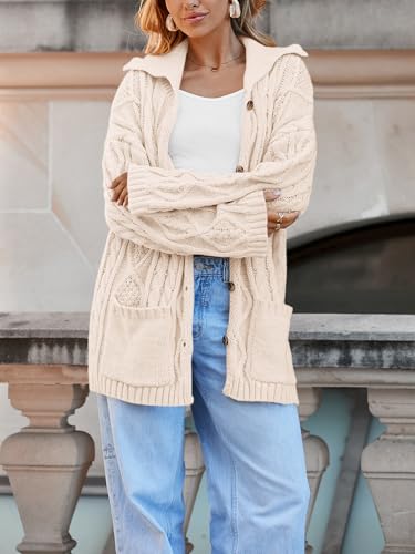 Saodimallsu Womens Cable Knit Cardigan Sweaters Fall Oversized Long Sleeve Button Open Front Knit Sweater Coats4