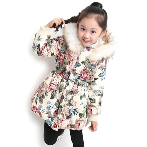 Girls Winter Coat Warm Cotton Children Floral Print Coats Hooded WaterProof Jackets4
