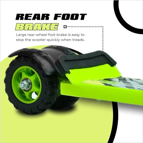 Image of Kick Steel Scooter for Kids, 3 Adjustable Height Scooter, Foldable & Attractive PVC Wheels with Rare Brakes for Kids Age Upto 3+ Years Strong Steel Base Heavy Dute Upto 70kg (with Shocker) (Green)
