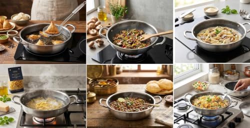 Image of Sakar Triply Honeycomb Kadai 28 cm | 3 Layer Stainless Steel Deep Fry Pan | 2.5mm Heavy Base | Gas & Induction Compatible | Non-Stick Honeycomb Design | Rust-Free Durable Cookware