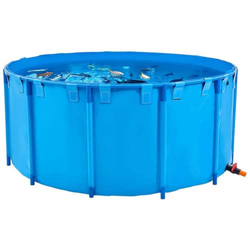 VEVOR Fischteich aus PVC, Fischteich mit 4550 L Fassungsvermögen, faltbares Koi-Aquarium, rundes Fischbecken mit stabilem Rahmen & Ablassventil, für Aquakultur, Koi-Zucht & Bewässerung (blau)