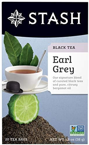 Stash Tea Earl Grey Black Tea, 20 Count Tea Bags Individually Wrapped in Foil, Black Tea with Citrus-y Bergamot, Premium Black Tea, Full Caffeine, Drink Hot or Iced