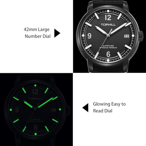 Image of TOPHILL Men Watches Automatic Mechanical Watches - Dive, GMT, Chronograph & Dress Styles | 316L Stainless Steel, Sapphire Crystal, Ceramic Bezel | 5ATM-300M Waterproof with Super Luminous | Classic Business & Sport Casual (Black+white 001)