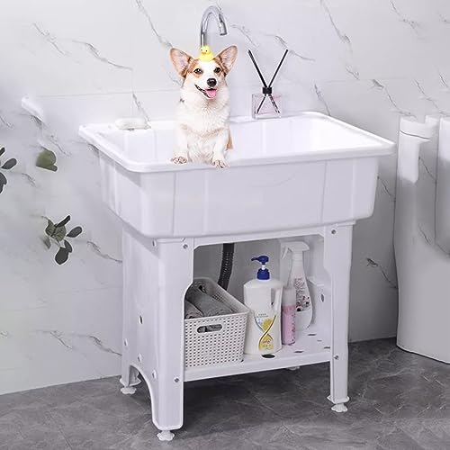 Fregadero De Plástico Independiente Con Tabla De Lavar Para Lavadero, Mangueras De Tabla De Lavar Y Kit De Drenaje Para Lavadero, Garaje, Sótano, Jardín ( Color : Hot and cold , Size : 31.5*22*31.5in