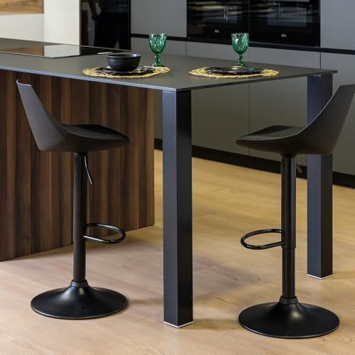 Miniatura 2 de Lolahome Set De 2 Taburetes Altos Cocina Giratorios En 360 , Juego De Sillas De Bar Regulables En Altura De 83 A 104 Cm, Con Respaldo,Material Polipiel, Estructura Metal Negra Y Reposapiés, Negros