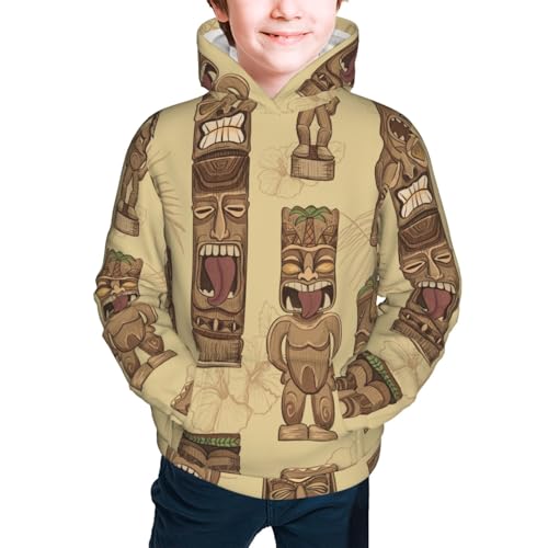 Wooden Tiki Idols Kids Pullover Hoodies Boys Sweatshirts Girls Athletic Clothes with Pocket2