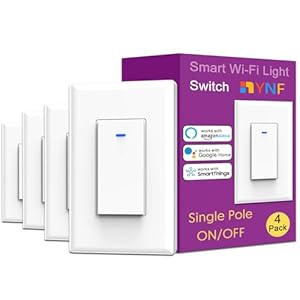 YNF Smart Light Switch, Single Pole, Needs Neutral Wire, 2.4GHz Wi-Fi Light Switch Compatible with Alexa and Google Home, Voice Control and Timer (4 Pack)