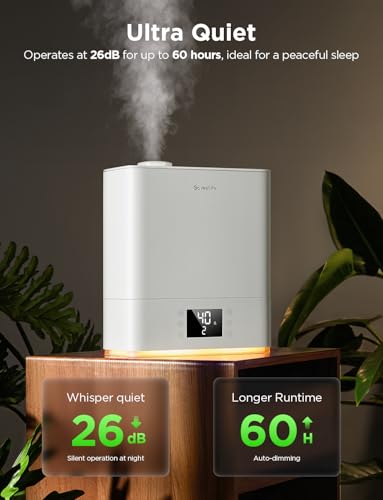 Image of GoveeLife Smart Humidifiers for Bedroom Large Room, Top-Fill Cool Mist 6L WiFi Air Humidifier, Auto Mode, App & Voice Control, 60H Runtime, Rapid Humidification, RGB Nightlight Baby Plants, White