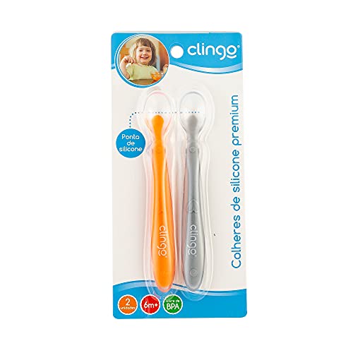 Clingo Colher Silicone Premium Colors Laranja - Kit 2 Unid Laranja/Cinza